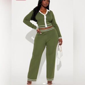 Fashion Nova Green Wide Leg Jumpsuit with Sporty Trim